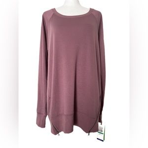 NWT Gaiam Fleece Lined Crew With Zippers In Grape Shake Color